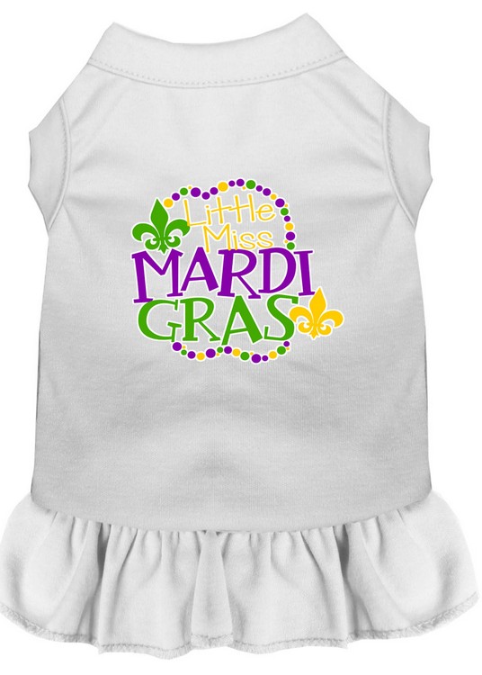 Miss Mardi Gras Screen Print Mardi Gras Dog Dress White XS